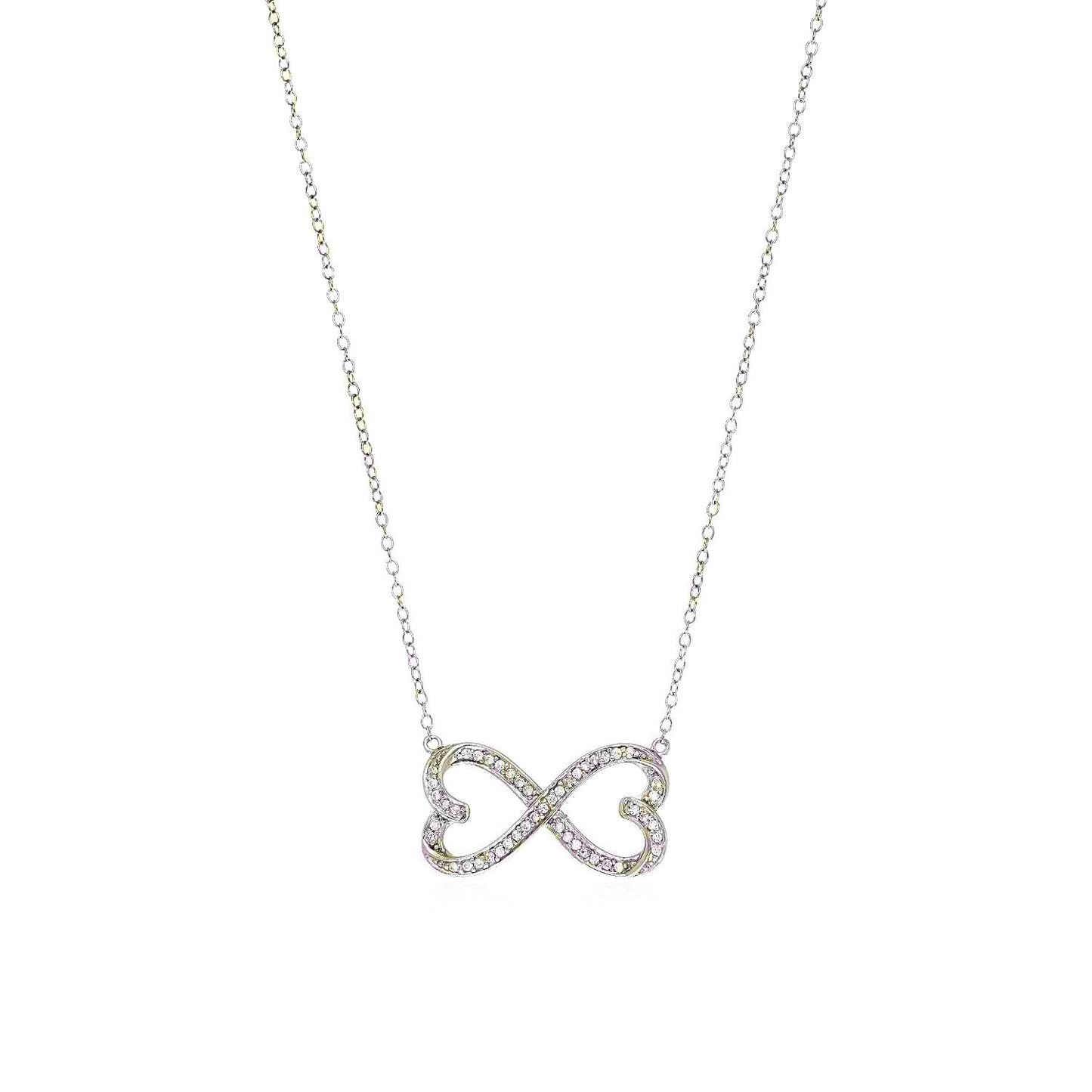 Double Heart Infinity Necklace with Cubic Zirconia in Sterling Silver