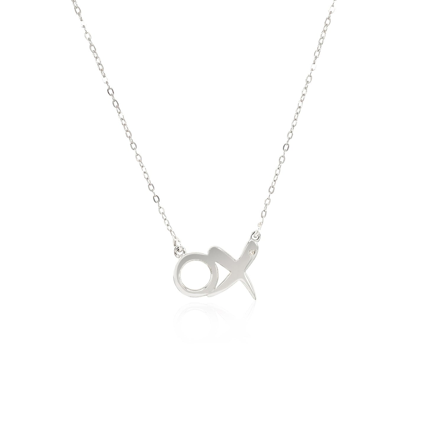 Sterling Silver 18 inch Necklace with XO Pendant with Diamond