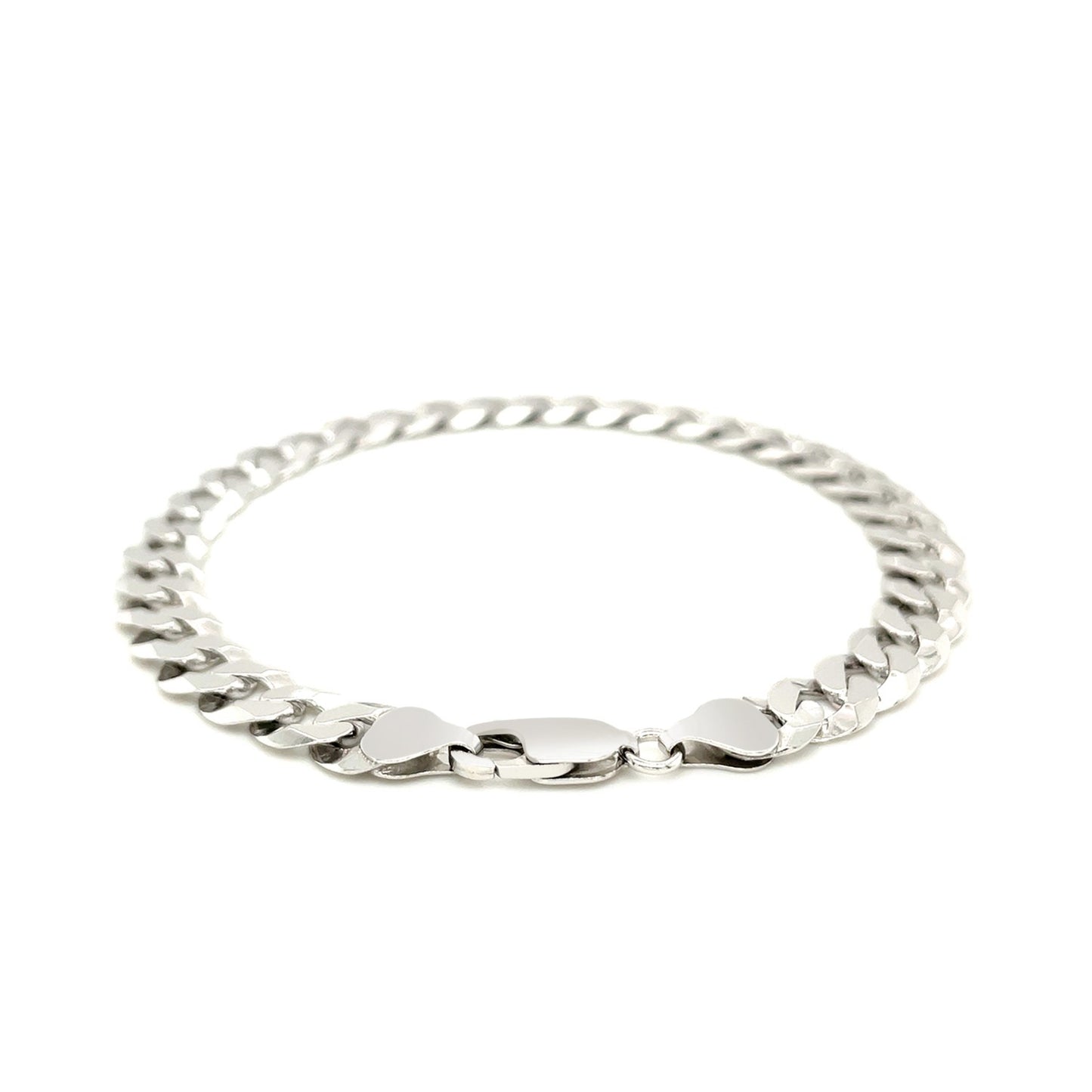 Rhodium Plated 7.9mm Sterling Silver Curb Style Bracelet