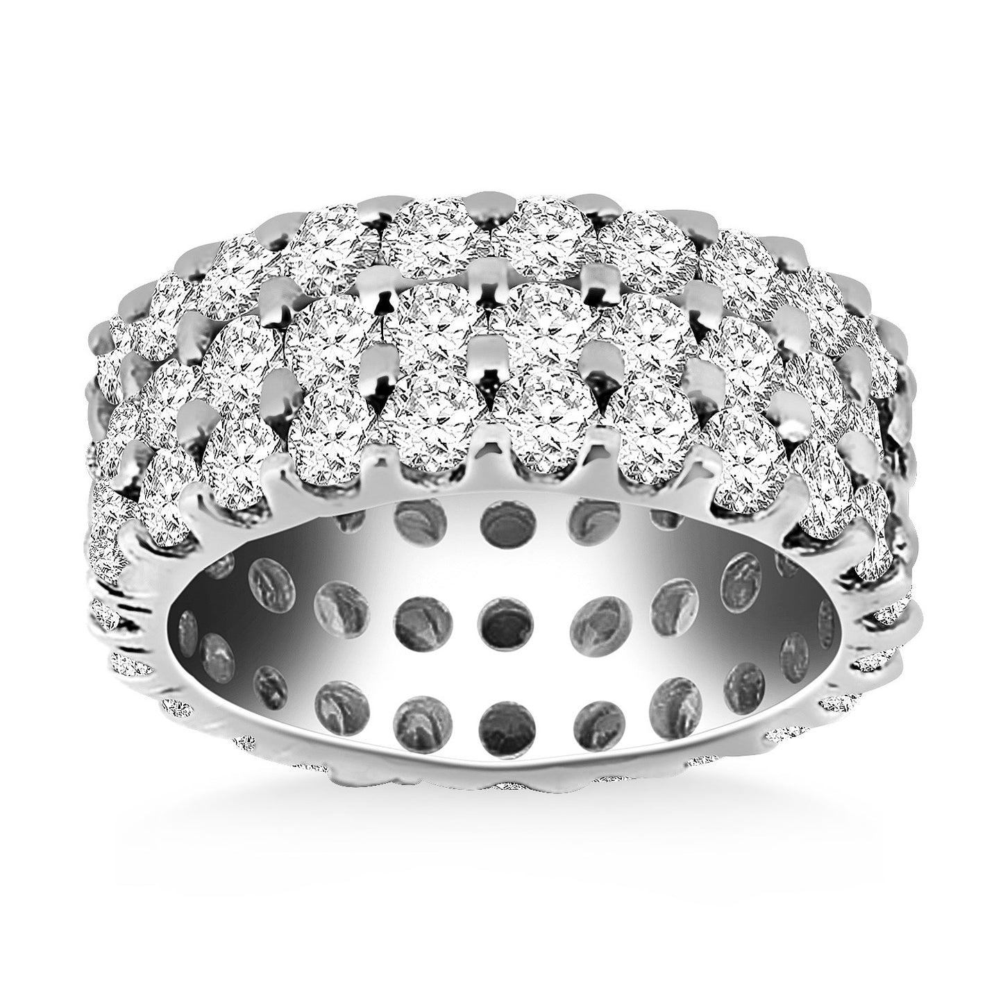 14k White Gold Triple Band Round Diamond Eternity Ring